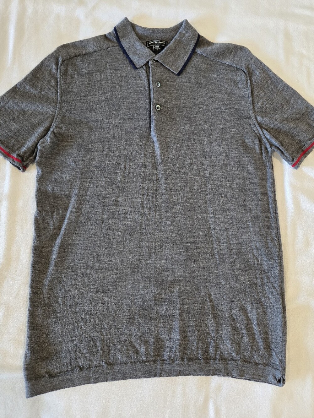 Saks Fifth Avenue Short Sleeve Italian Wool Polo Shirt Size Large Charcoal Gray